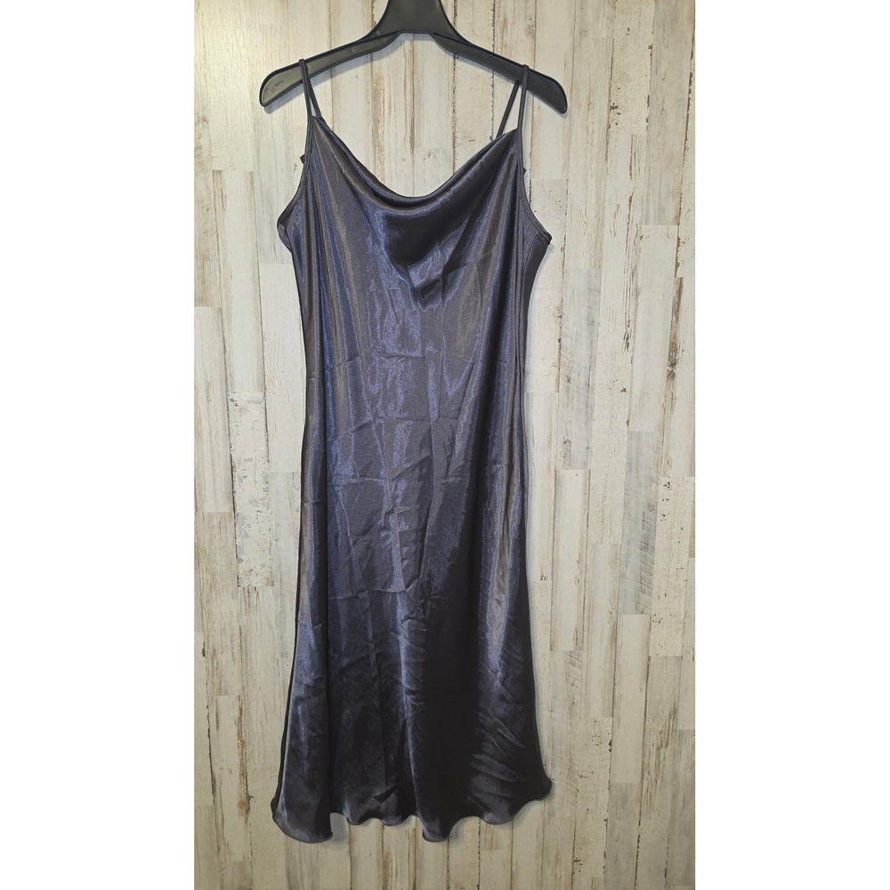 Vtg Bebe Y2K size L Satin Slip Spaghetti strap Dress Midi Shift Bias cut